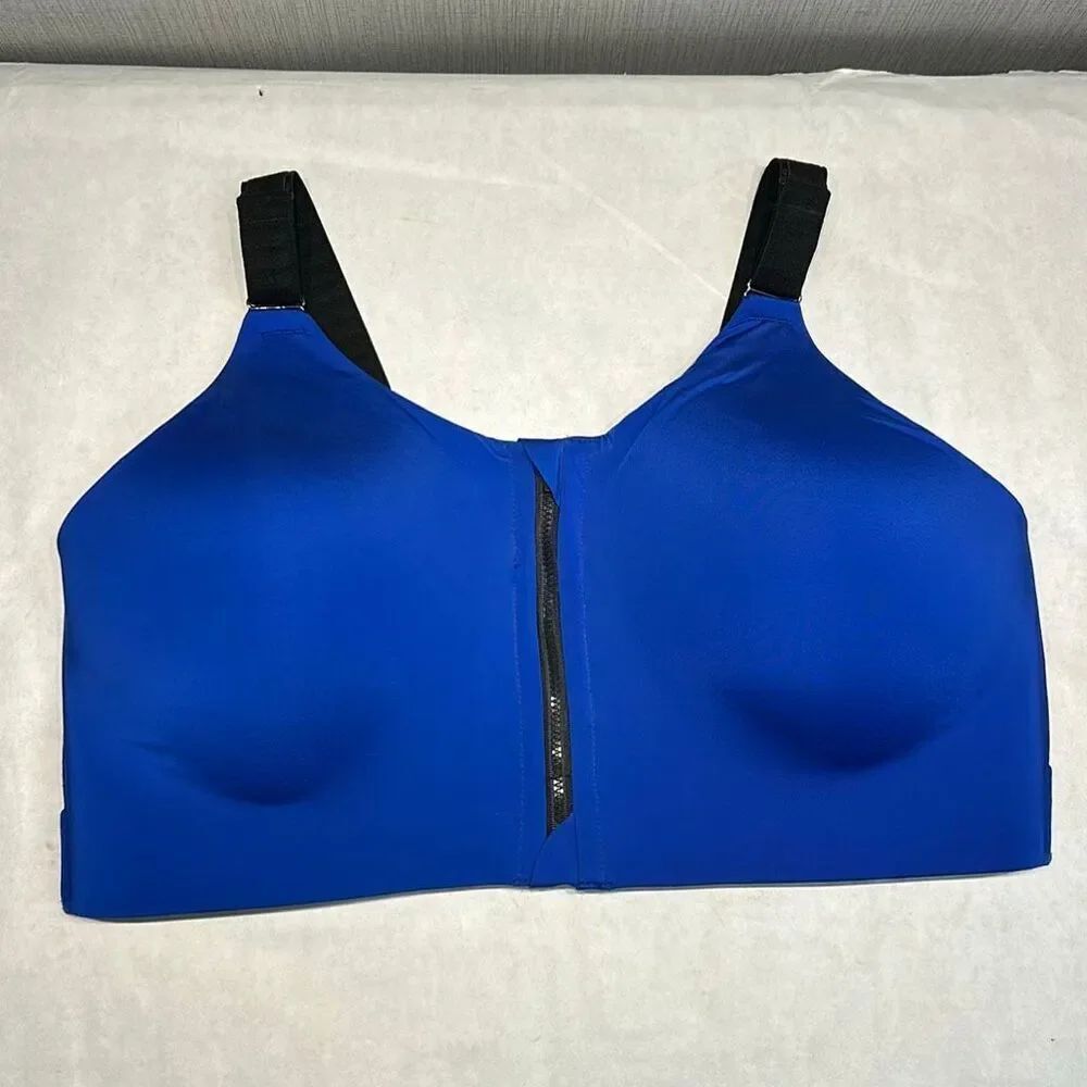 Torrid Active High Impact Wire Free Sports Bra Zip Front Closure Sz 40D Blue Adj